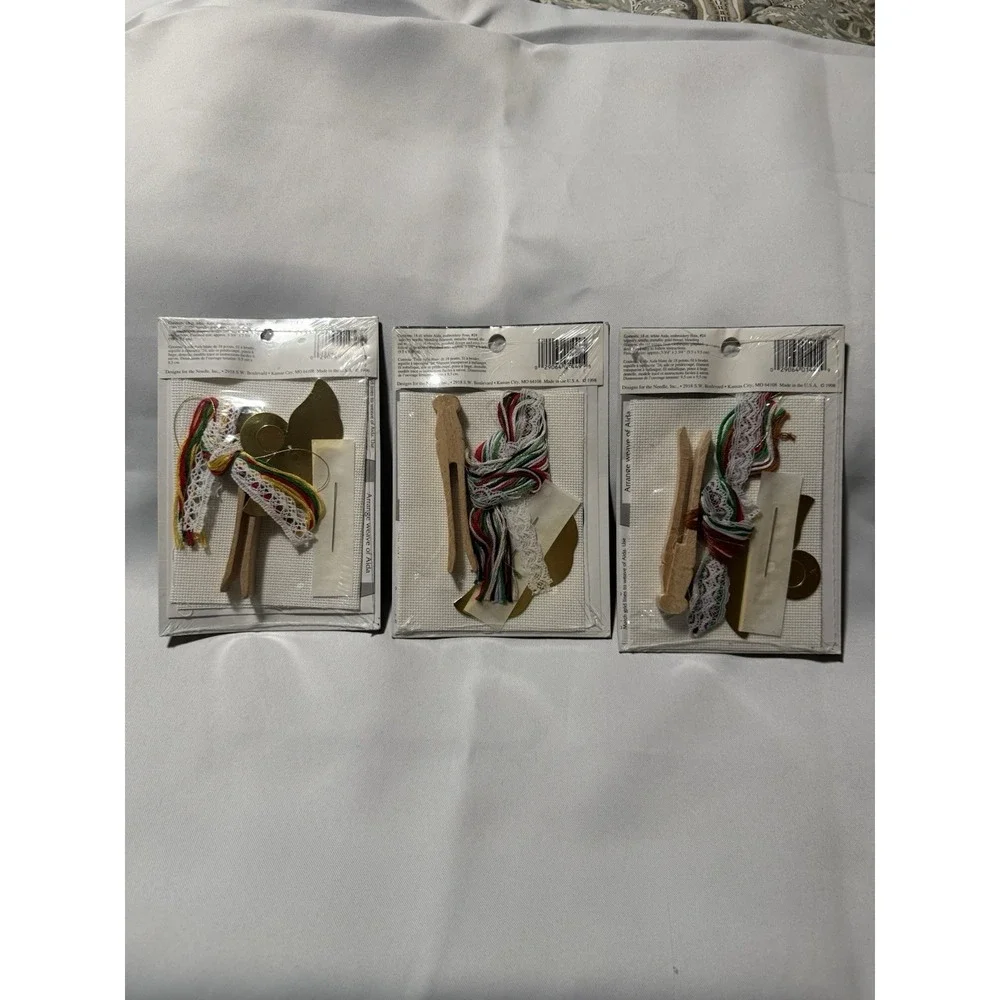 ANGEL CROSS STITCH Clothespin Christmas Ornament Kits Lot 3 , Mr Mrs Santa , Etc
